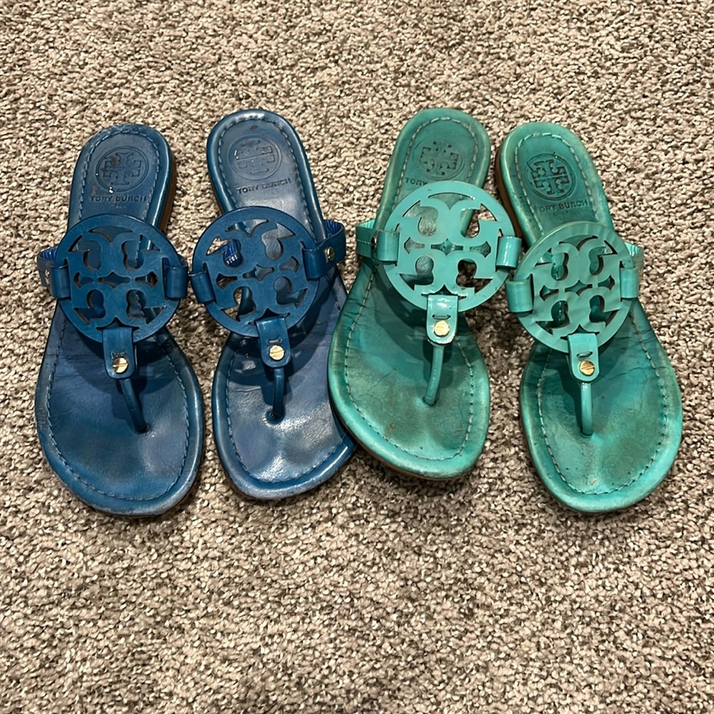Two Blue Pairs of Tory Burch Miller Sandals Size 6
1 Royal Blue
1 Aqua